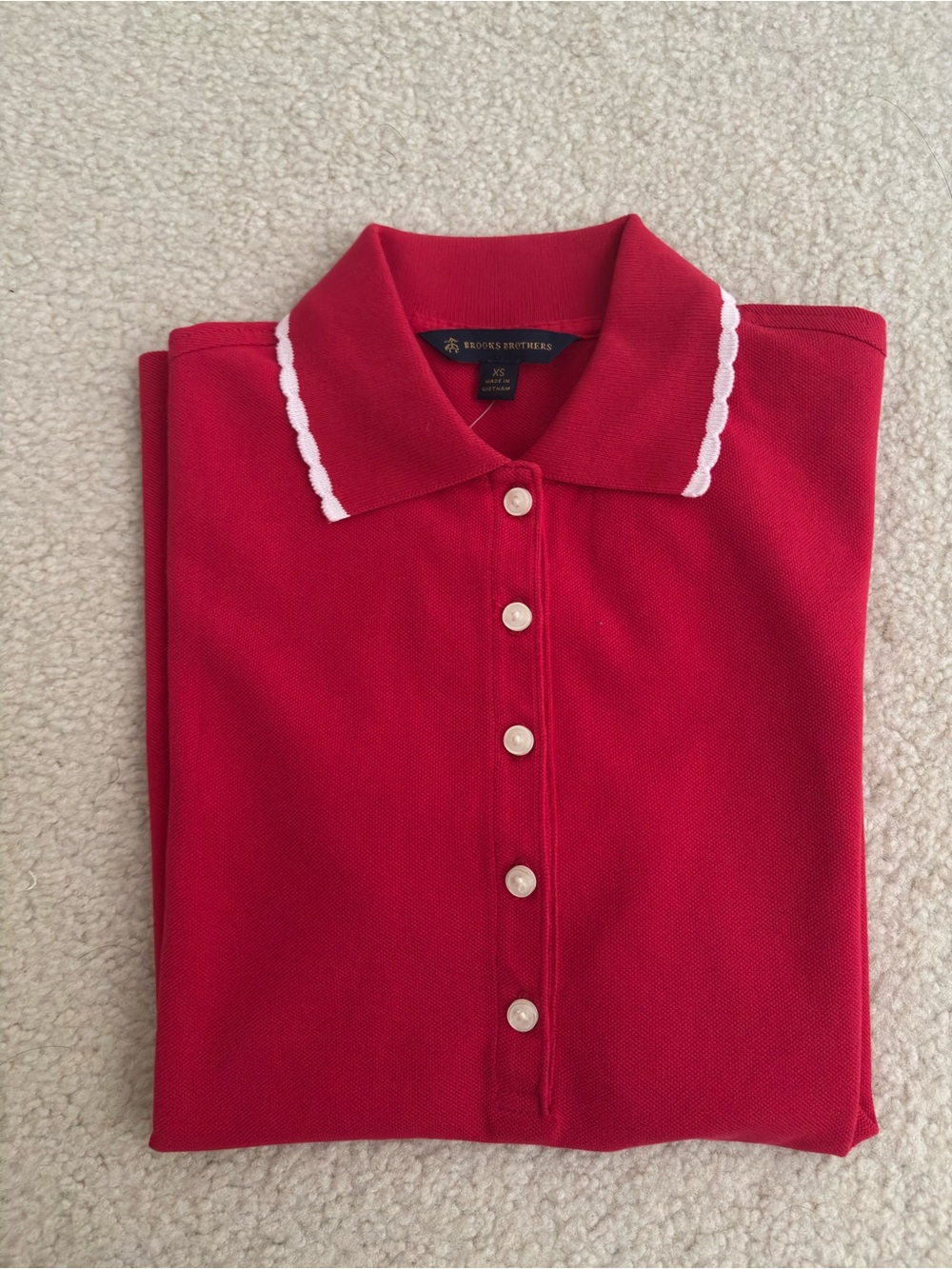 NWT Brooks Brothers Women’s Red Polo with White Scalloped Collar